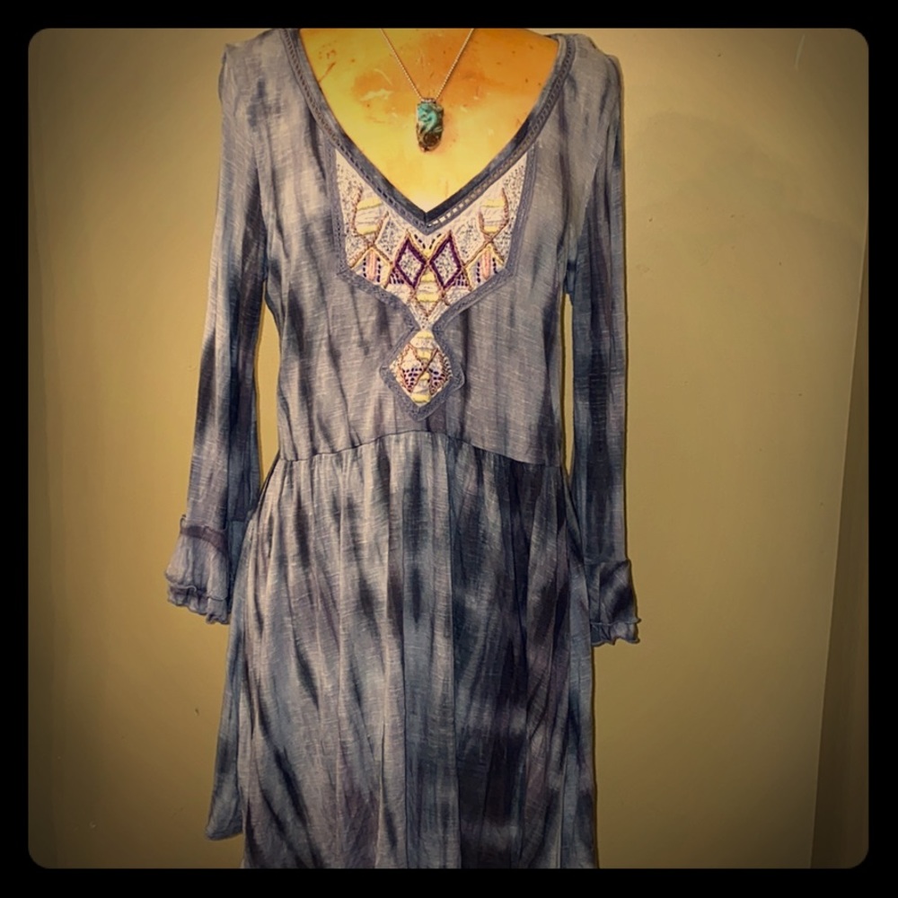 FREE PEOPLE Embroidery-Beaded Tie Dye Dres Sz L